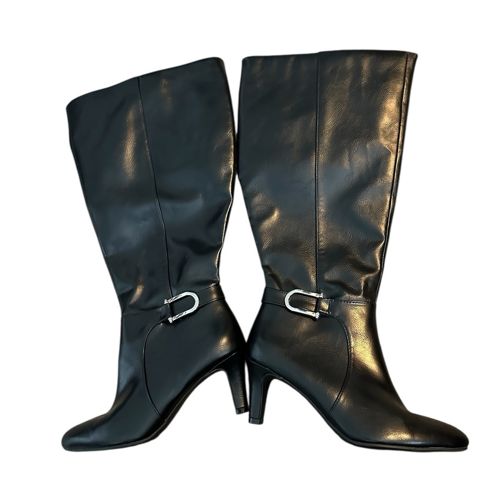 Life Stride Galina Wide Calf High Shaft Black Faux-Leather Boots 6 W